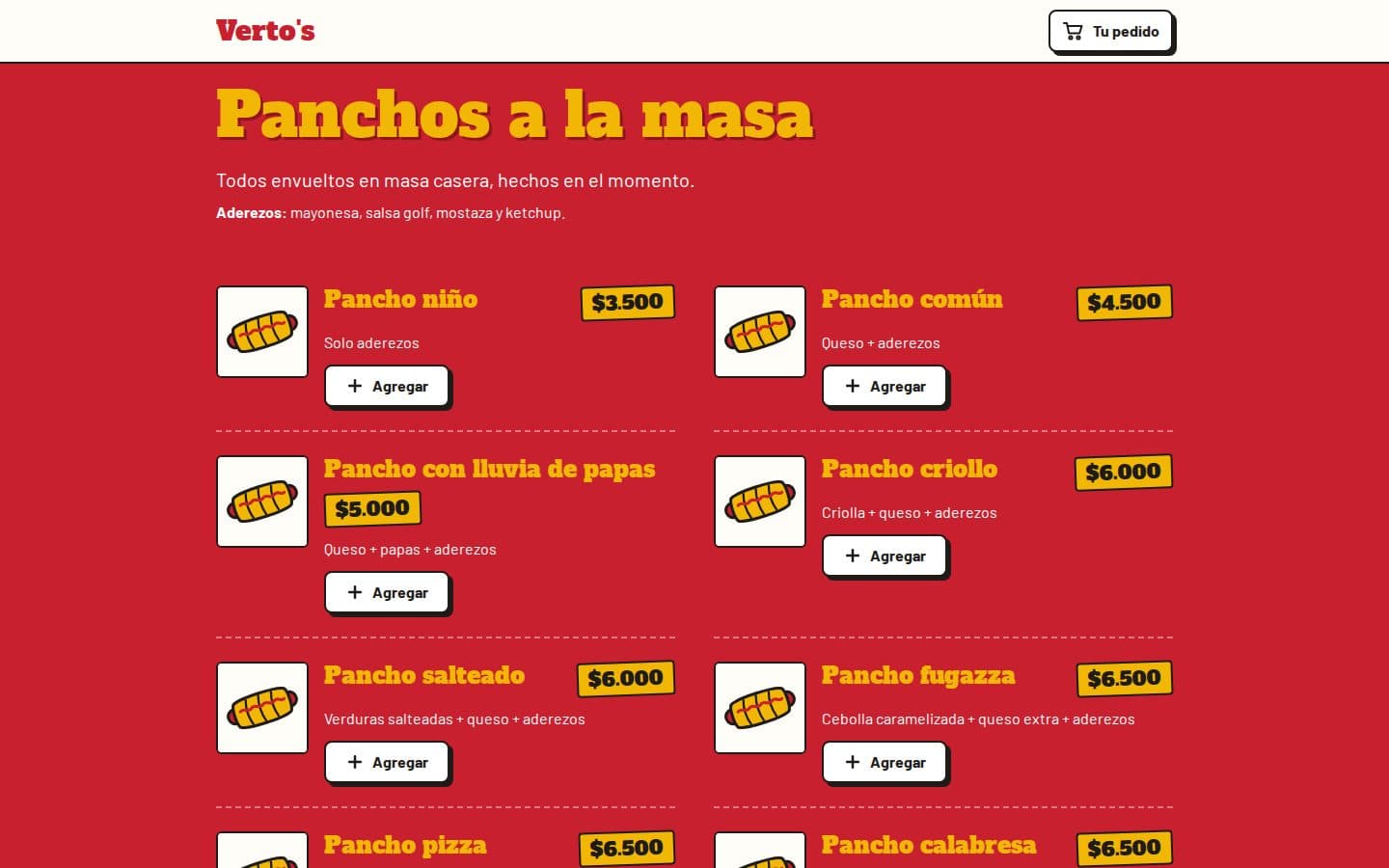 Verto's: Menú en formato cartel